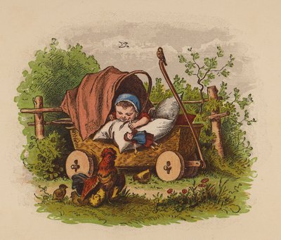 Baby i barnevogn (farvelitografi) af Oskar Pletsch