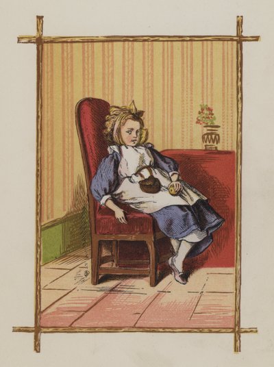 Pige sidder på en stol (farve litho) af Oskar Pletsch