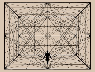 Figur i rummet med plangeometri og rumlige afgrænsninger, 1924-1925. af Oskar Schlemmer