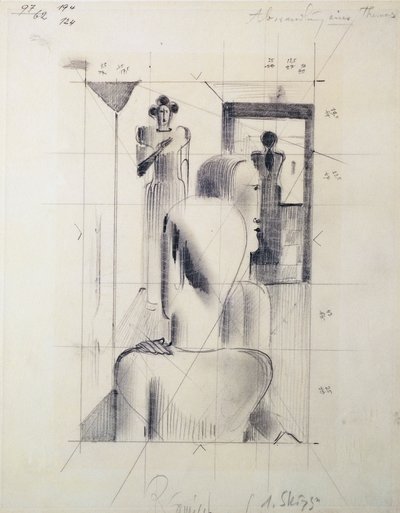 Figurer i et rum, af Oskar Schlemmer (1888-1943), blyant på papir. Tyskland, det 20. århundrede. af Oskar Schlemmer
