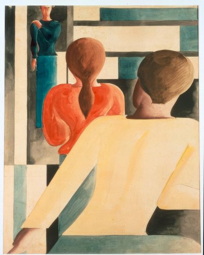 Interiør i blå, gul og rød af Oskar Schlemmer