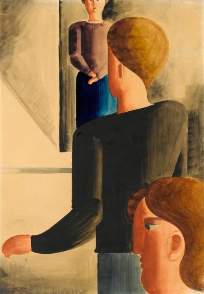 Tre figurer i rummet, enkel gestus, 1928. af Oskar Schlemmer