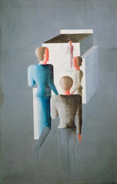 Fire figurer og en terning af Oskar Schlemmer