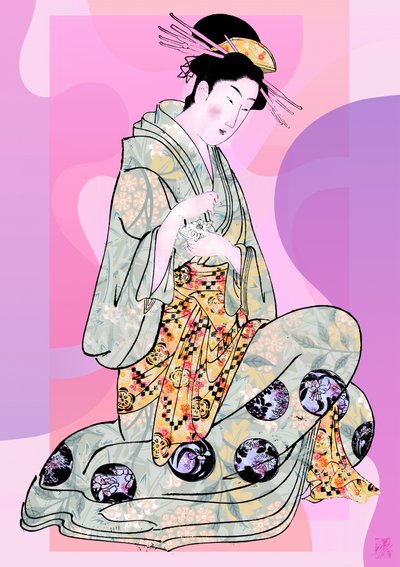 Elegant knælende geisha af Osvaldo Russo