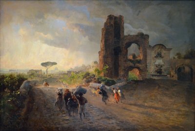 Fransk: Paysage romain Romersk landskab af Oswald Achenbach