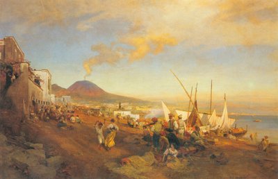 Tysk: På stranden i Napoli af Oswald Achenbach