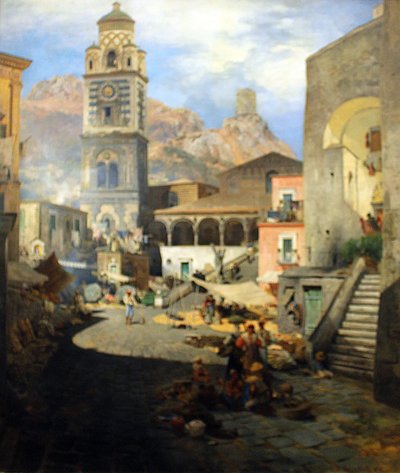 Tysk: Markedspladsen i Amalfi af Oswald Achenbach