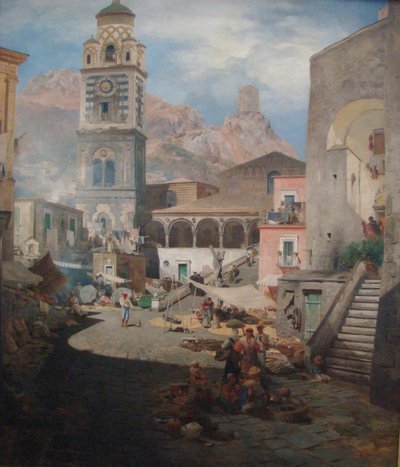 Tysk: Markedspladsen i Amalfi af Oswald Achenbach