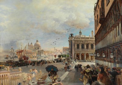Venedig, udsigt over Piazzetta med Biblioteca Marciana, Santa Maria della Salute og Dogana af Oswald Achenbach