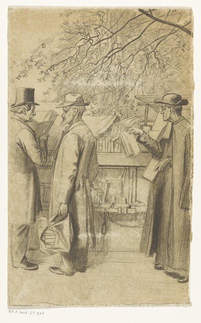 Folk foran en bogbod på en kaj i Paris af Oswald Heidbrinck