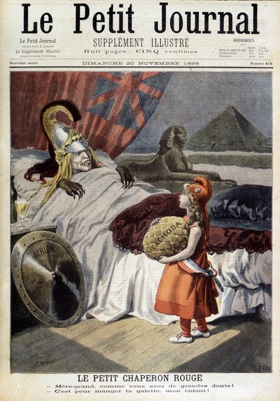 Lille Rødhætte. Tegnefilm om Fachoda og den "forræderiske Albions" ambitioner. Stik af F. Méaulle efter Tofani. "The Petity Journal", 20. november af Oswaldo (after) Tofani
