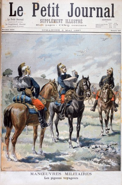 Franske militærmanøvrer: Brug af brevduer til at kommunikere, 1897 af Oswaldo Tofani