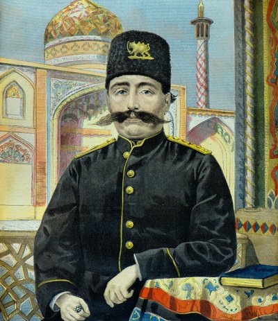 Portræt af shahen af Persien Shah Mozaffer Ed Dine (Gravering) af Oswaldo Tofani