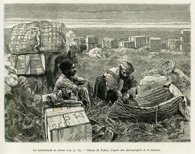 Smugling af arkæologiske udgravninger i den persiske ørken. Gravering af Tofani, for at illustrere historien A Suse af Oswaldo Tofani