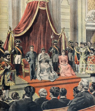 Spansk-amerikanske krig, regent Maria Cristina af Østrig taler til Cortes Generales af Oswaldo Tofani