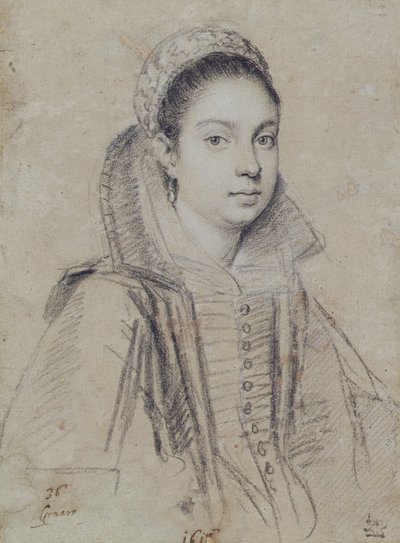 Portræt af en dame (blyant på papir) af Ottavio Mario Leoni