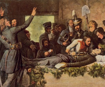 Lützowerne ved Körners lig, 26. august 1813 (forstærket farvelitografi) af Otto Donner von Richter