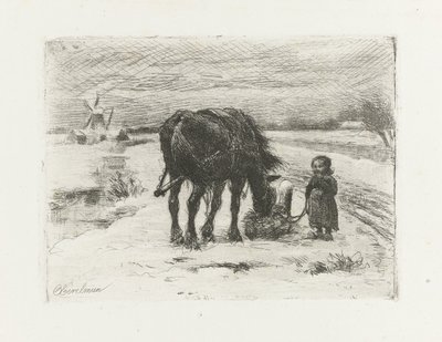 Snelandskab med barn og hest af Otto Eerelman