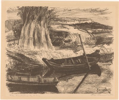 Landskab nær Amsterdam (original titel på objektet) af Otto Hanrath (signed by artist)