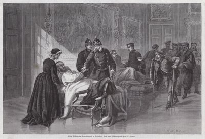 Kong Wilhelm I af Preussen møder sårede soldater i Palais de Versailles, Frankrig, den fransk-preussiske krig af Otto Johann Heinrich Heyden