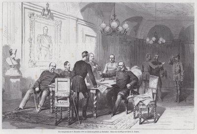 Preussiske hærførere holder et krigsråd i Versailles, fransk-preussisk krig, 6. december 1870 (gravering) af Otto Johann Heinrich Heyden