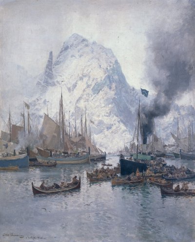 Ankomst af Agnsilddamperen, Svolvær af Otto Ludvig Sinding