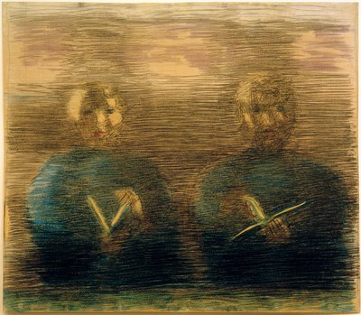 Forberedelse (bøn i spisestuen). Delvis undersøgelse (to drenge med salmebøger) af Otto Meyer Amden