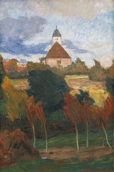 Udsigt over Worpsweder Kirke. Omkring 1895 af Otto Modersohn