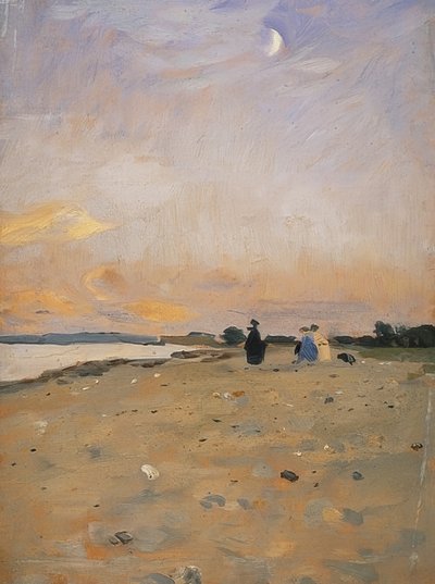 Flodlandskab med en halvmåne (strandlandskab på Juist). 1885 eller omkring 1889 af Otto Modersohn