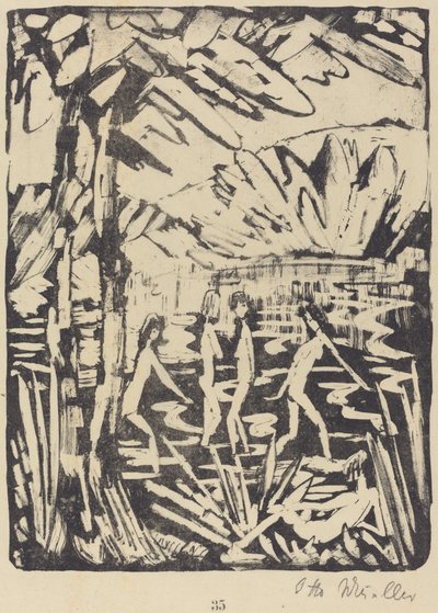 Fem piger ved en skovdam (Funf Madchen am Waldteich) af Otto Müller