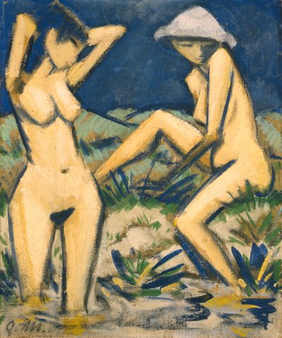 Badende, ca. 1920 (olie på lærred) af Otto Mueller