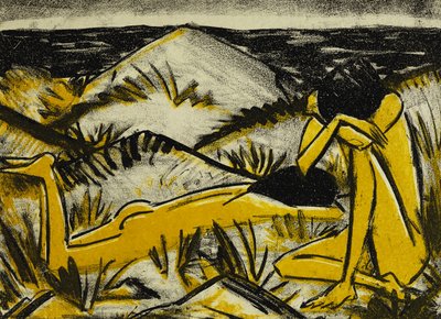 Dunes en sidder og pige liggende af Otto Mueller