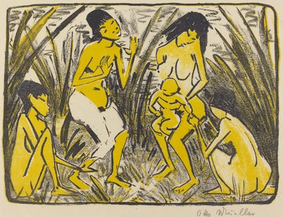 Fundet af Moses (Auffindung des Moses), ca. 1920 (litografi i sort og guld) af Otto Mueller