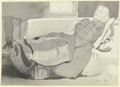 Luise Scholderer sover på sofaen af Otto Scholderer