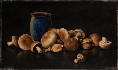 Stilleben med blå vase og svampe af Otto Scholderer