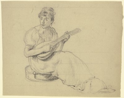 Kvinde, der spiller på mandolin af Otto Scholderer