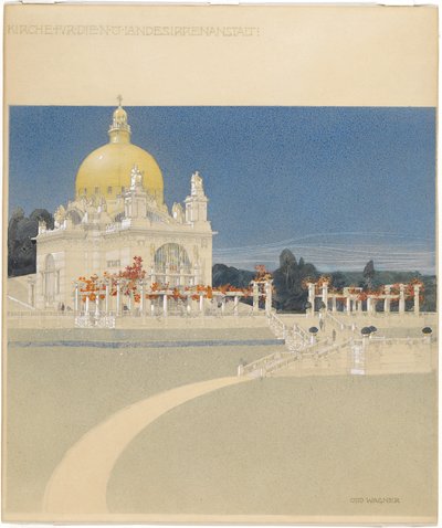 Sankt Leopolds Kirke på Steinhof, konkurrenceprojekt, perspektiv af Otto Wagner