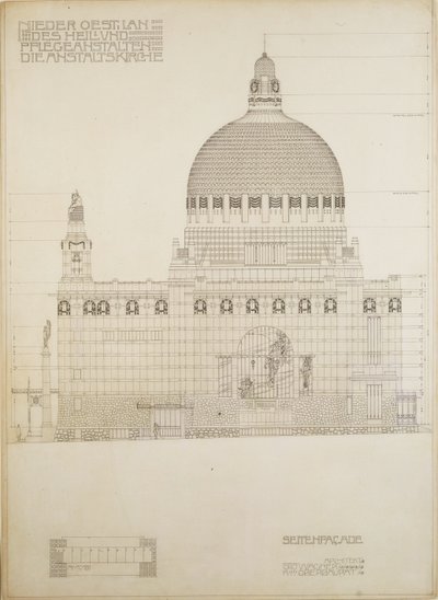 Skitse til kirken i Steinhof, Wiens centrale hospital for psykisk syge ... af Otto Wagner