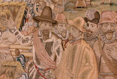 flamsk gobelin. Serie triumfer og slag af ærkehertug Albert. Indtagelsen af byen Hulst (Toma de la Plaza de Hulst). Syvende gobelin i serien. Model Otto van Veen og Hans I Snellinck. Fremstilling Martin Reynbouts, Bruxelles af Otto van Veen