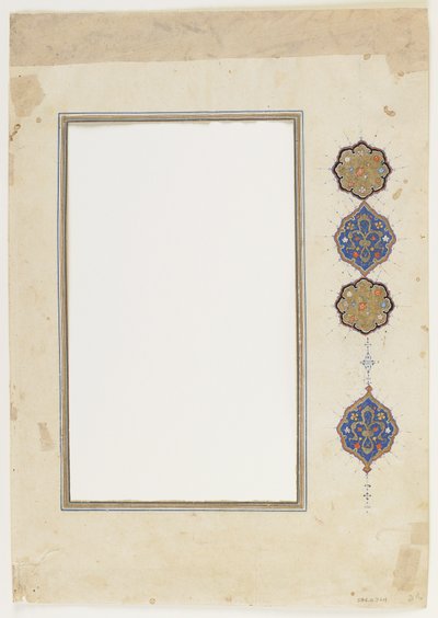 Folio fra en Koran (kant), løsrevet manuskriptkant, 2. halvdel af 1500-tallet (blæk, uigennemsigtig akvarel og guld på papir) af Ottoman School