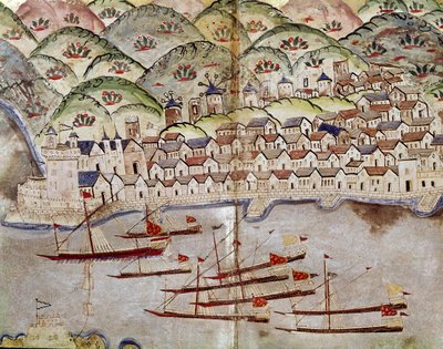 Osmannisk kunst: udsigt over Marseille, Frankrig Miniature af Ottoman School