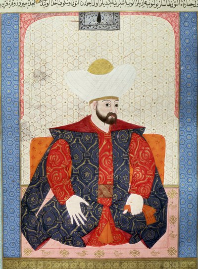 Det Osmanniske Rige: "" Portræt af den osmanniske Sultan Murad I (1326-1389)"" Miniature fra manuskriptet (Ms. 1973, folio 62a) "" Zubdatat-al-Tawarikh"" (Zubdat al-Tawarikh) (Creme of Stories) af historikeren Seyyid Loqman Ashuri 1538. Tyrkisk og islamisk af Ottoman School