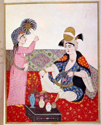 Osmannerriget: repræsentation af en sultan og hendes tjenerinde (Lord Raynals favorit?) Miniature af det 17. århundredes Paris, B.N. af Ottoman School