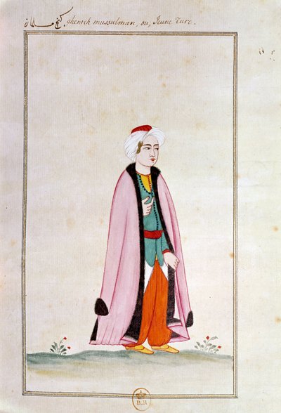 Osmannisk kunst: en ung tyrker. Print fra et manuskript af Ottoman School