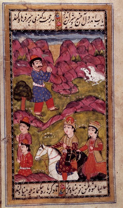 Osmannisk kunst: ridetur af en prins. Tyrkisk manuskriptside. 16. århundrede. Privat samling af Ottoman School