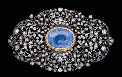 Osmannisk diamant- og safirindsat broche (safir og diamanter i guld og sølv) af Ottoman School