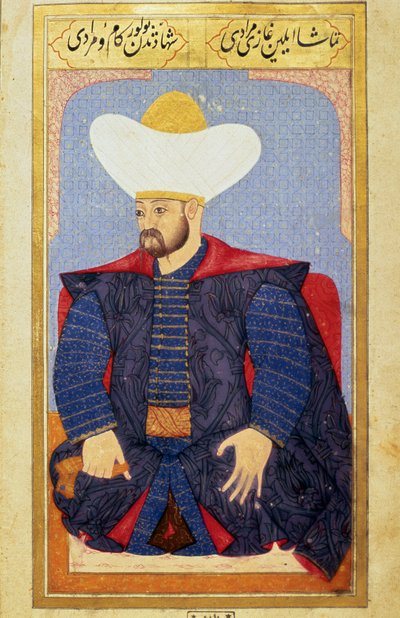 Portræt af sultanen fra det osmanniske imperium Murad I (1326-1389) Miniature fra manuskriptet "" Menneskelig fysiognomi (Om personlige arrangementer af osmannerne) af Seyyid Lokman Hussein. (Ms. ty6087 folio 27b) af Ottoman School