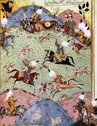 Den osmanniske kejser Soliman (Suleyman) I den storslåede (1494-1566) på jagt miniature fra 