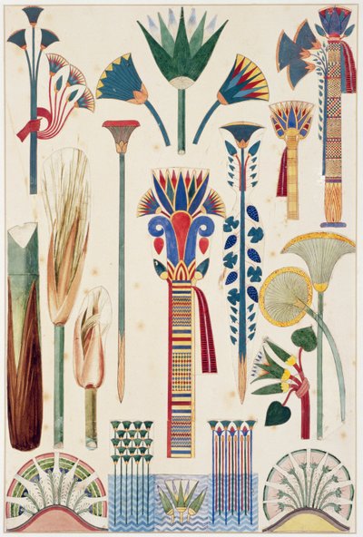 Egyptian Ornament, original illustration fra `The Grammar of Ornament`, 1856 (blyant og wc) af Owen Jones