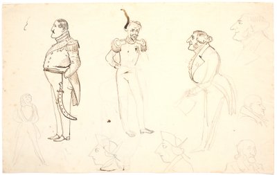 Karikatur af Frederik VII og andre, bl.a. Grundtvig, sandsynligvis Orla Lehmann m.fl. af P.C. Skovgaard